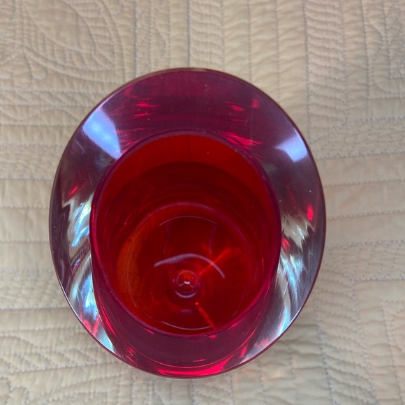 Red Cut Glass Vase 8.5”x5” Angled Top Unsigned Encased Glass - Picture 5 of 8